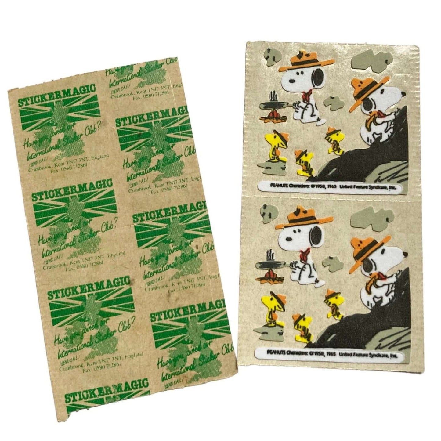 Vintage Peanuts Snoopy and Woodstock Flocked Stickers