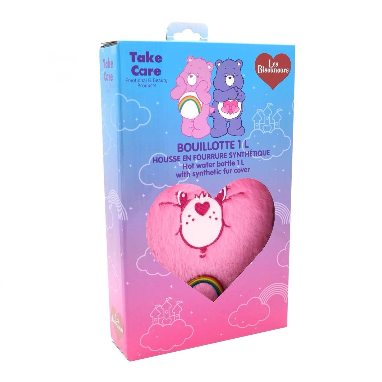 Care Bears Hot Water Bottle 1L with Synthetic Fur Cover- Cheer Bear