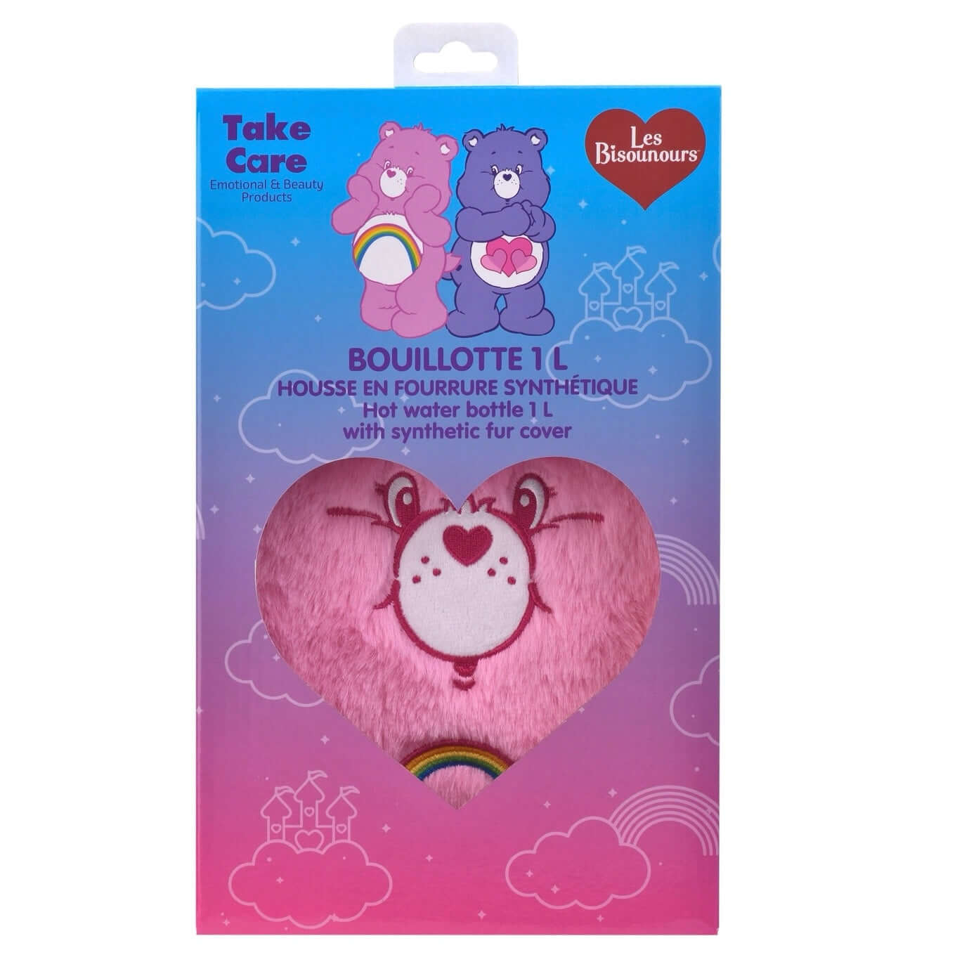 Care Bears Hot Water Bottle 1L with Synthetic Fur Cover- Cheer Bear