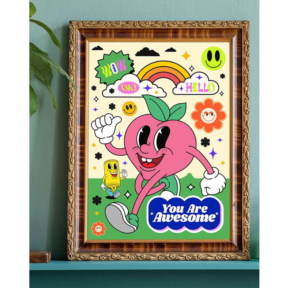 Cartoon “You Are Awesome” Neon Type Print- 21 x 30cm