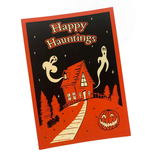 Halloween “Happy Hauntings” Vintage Inspired Postcard