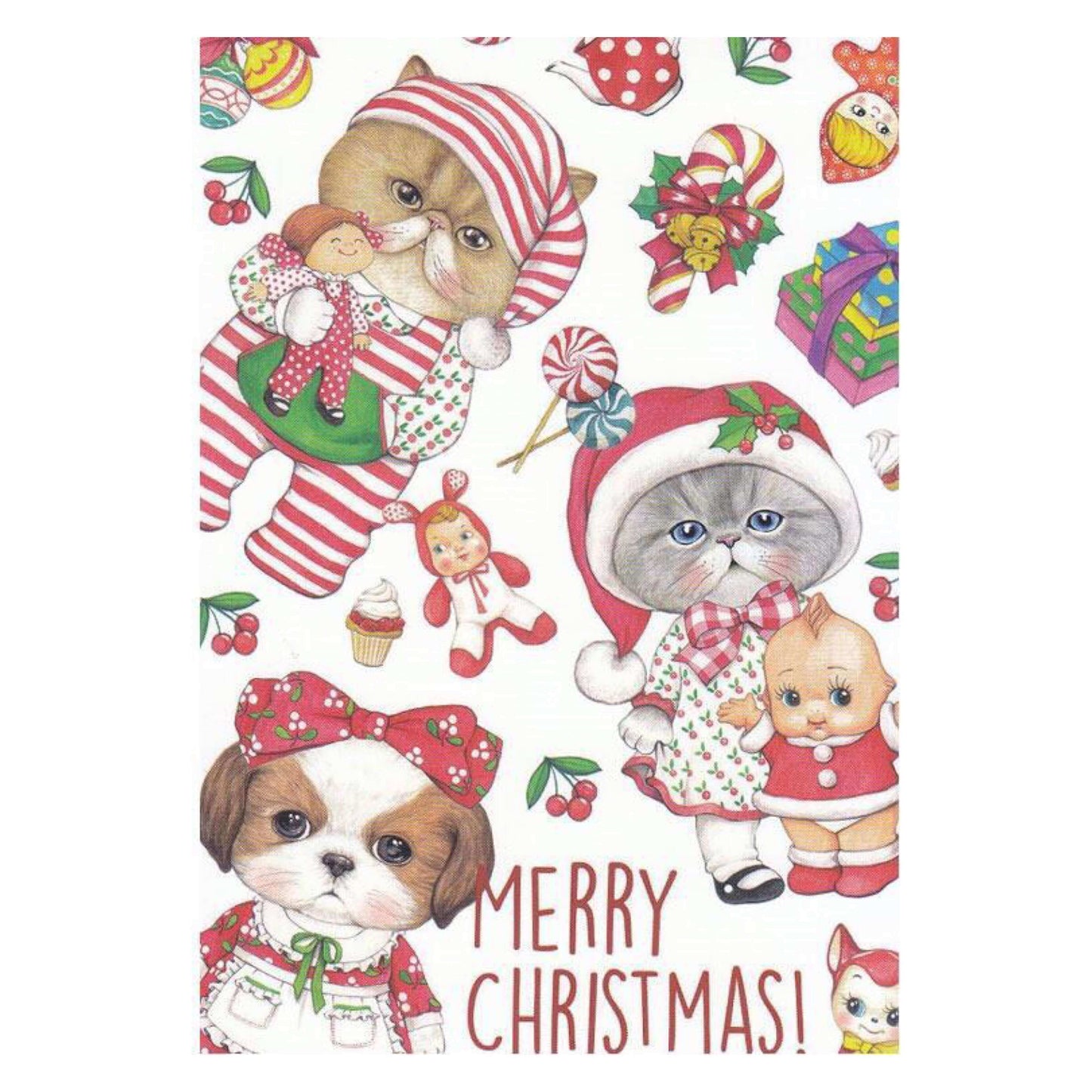 Rumi Cat Kitsch Christmas Postcard- WHITE £1.5 Five Little Diamonds