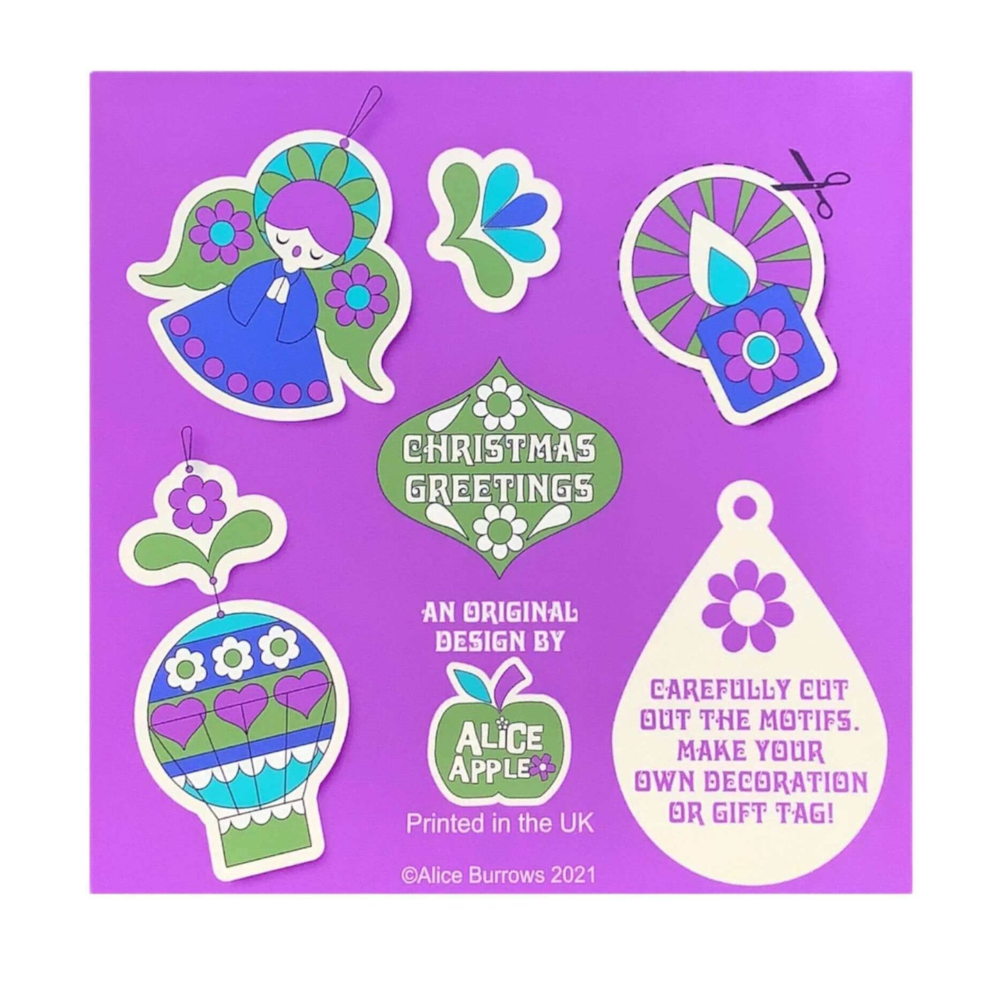 Alice Apple Retro Christmas Cards- Blue / Green