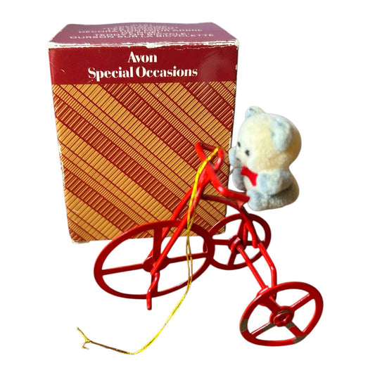 Vintage Avon Flocked Bear Christmas Tree Decoration