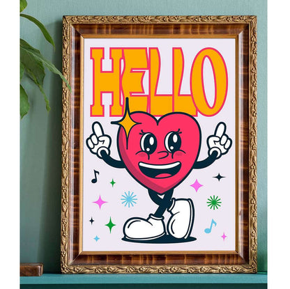 Cartoon “Hello” Heart Cartoon Kids Print- 21 x 30cm