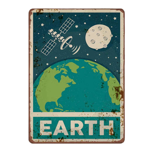 Retro Earth in Space Metal Wall Sign