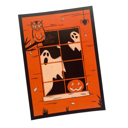 Halloween “Ghosts in the Window” Vintage Inspired Postcard