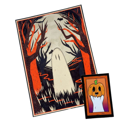 Halloween “Ghost in the Moonlight” Vintage Inspired A5 Print