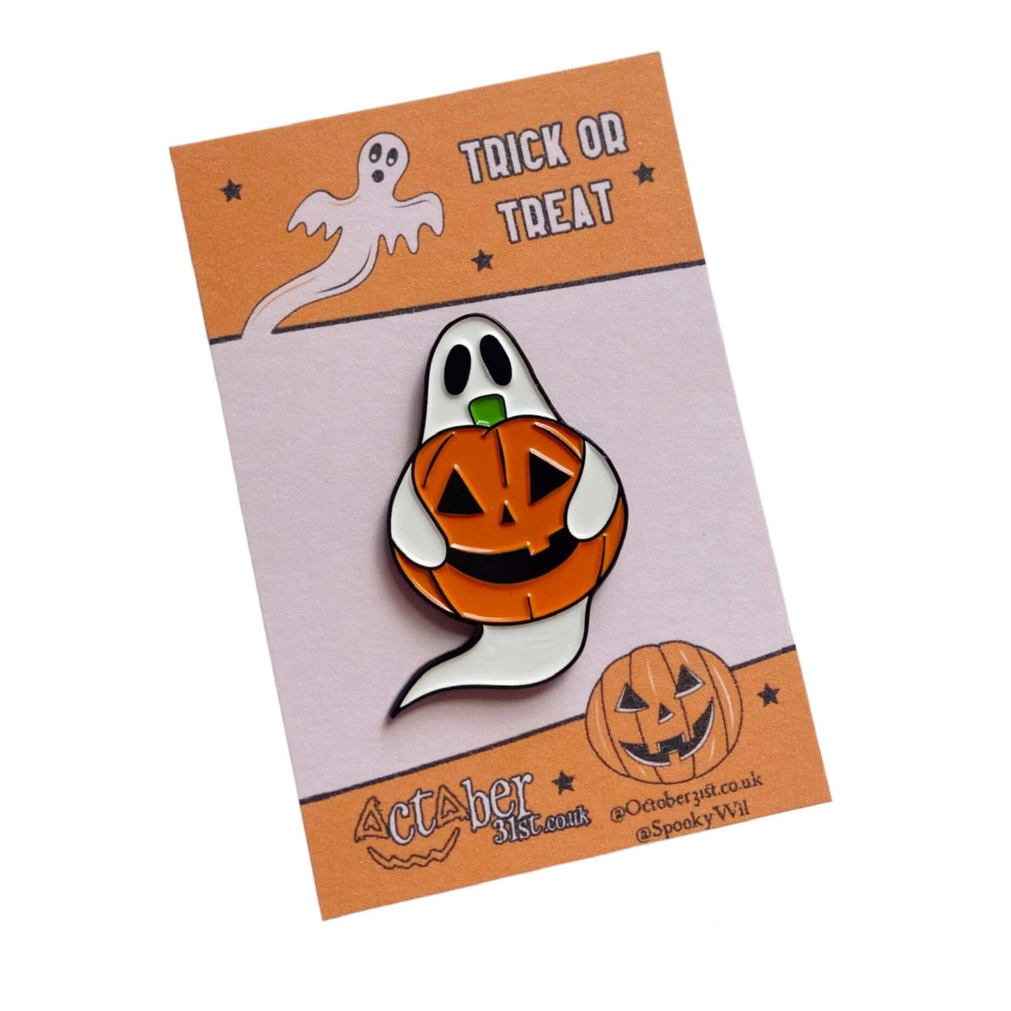 Halloween Ghost Holding Pumpkin Enamel Pin