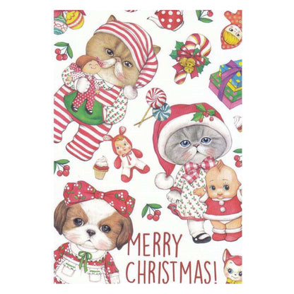 Rumi Cat Kitsch Christmas Postcard- WHITE £1.5 Five Little Diamonds