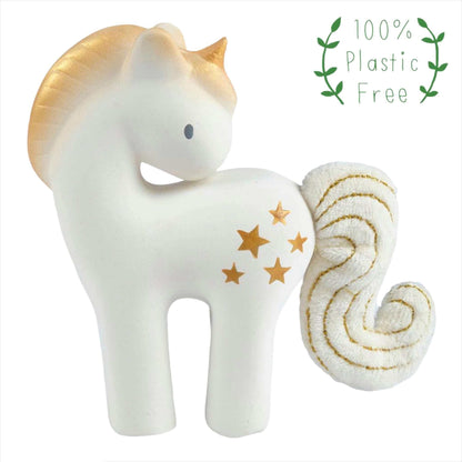 Natural Rubber Shining Star Unicorn with Crinkle Tail Teething Toy