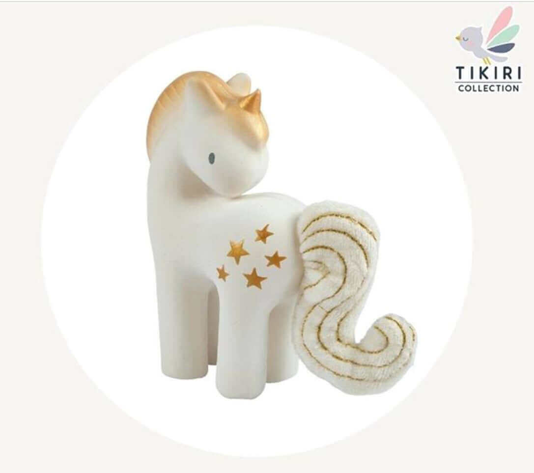 Natural Rubber Shining Star Unicorn with Crinkle Tail Teething Toy £16 Five Little Diamonds