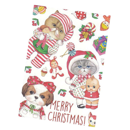 Rumi Cat Kitsch Christmas Postcard- WHITE