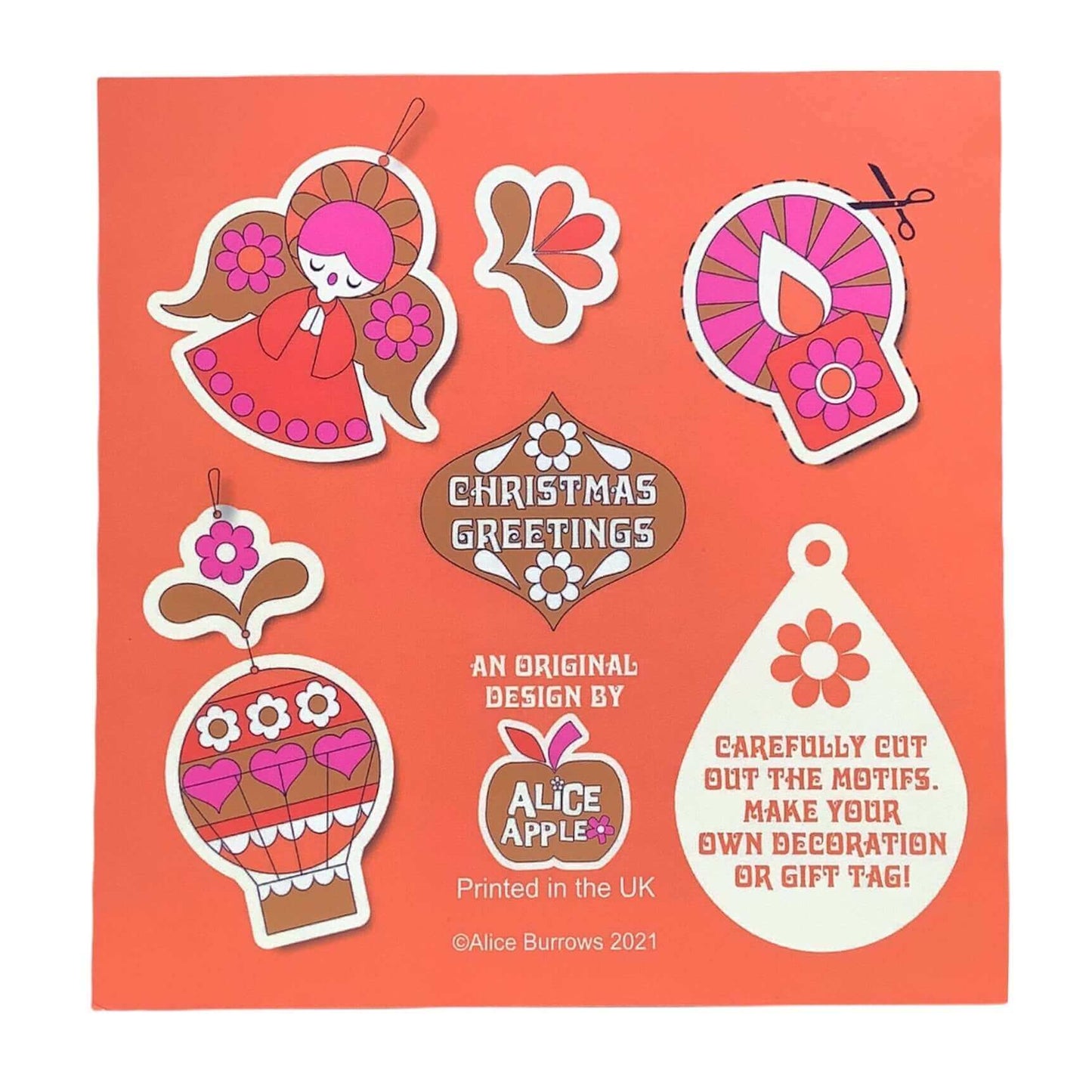 Alice Apple Retro Christmas Cards- Pink / Orange