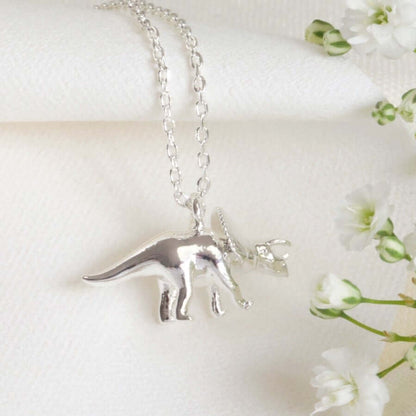 Silver Plated Triceratops Dinosaur Pendant Necklace