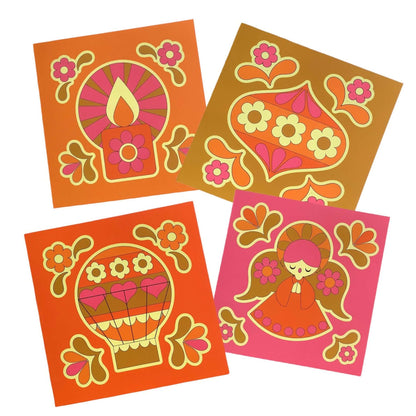 Alice Apple Retro Christmas Cards- Pink / Orange