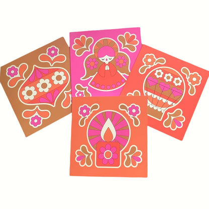 Alice Apple Retro Christmas Cards- Pink / Orange