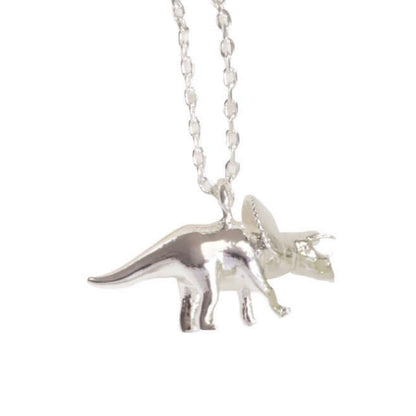 Silver Plated Triceratops Dinosaur Pendant Necklace